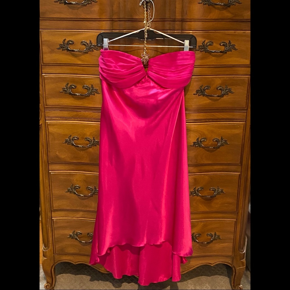 ABS HOT Pink Chiffon + Silk Cocktail Dress